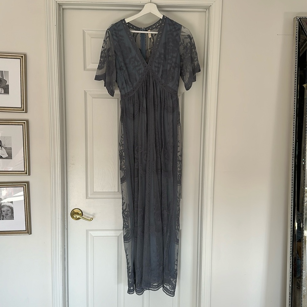 Pink Blush blue lace gown size small NwT